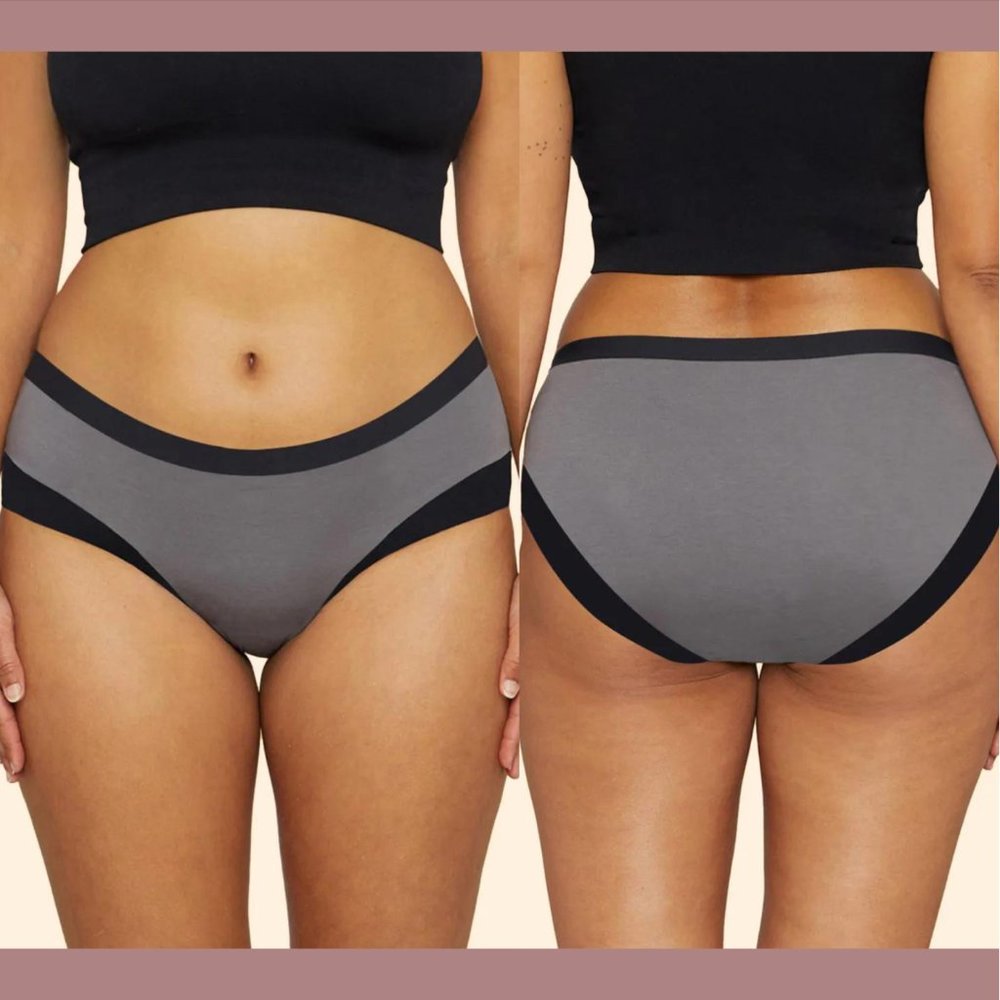 NWT $35 Thinx [ Womens Small ] Super Period‎ Cotton Brief in Slate/ Black